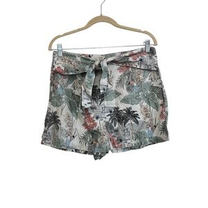 C&C California Tropical Beach Casual 100% Linen Front Tie Shorts Size 8
